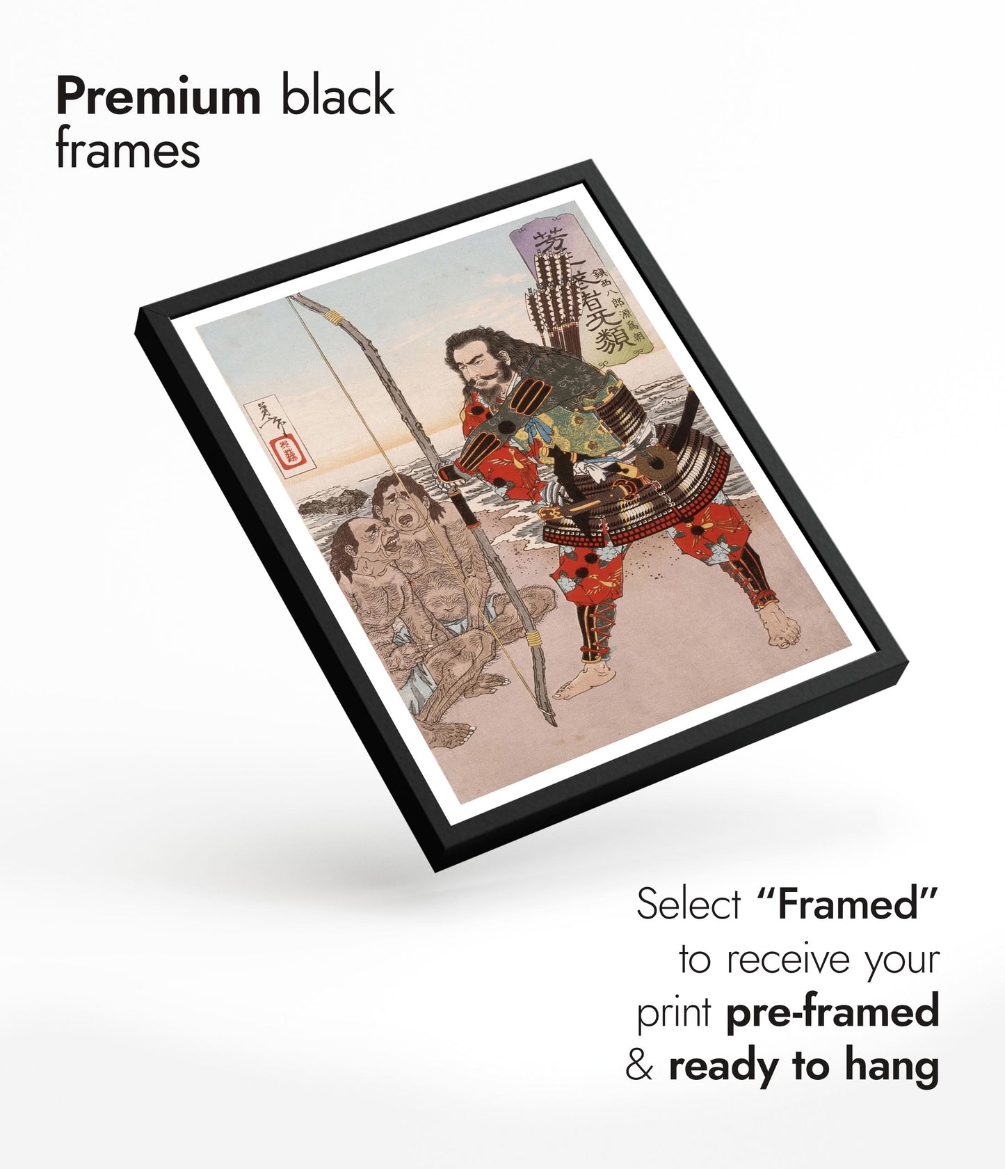 Chinzei Hachiro Tametomo med två öbor på stranden vid Ashijima