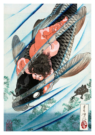 Kintaro grijpt de karper print