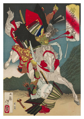 Homme sur un cheval blanc print