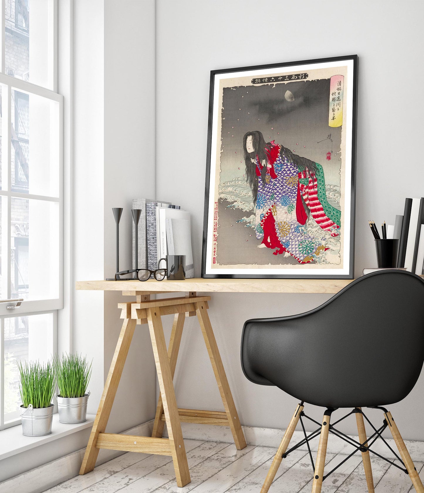 Bild von Kiyo-Hime, die am Hidaka-Fluss eine Schlangenform annimmt