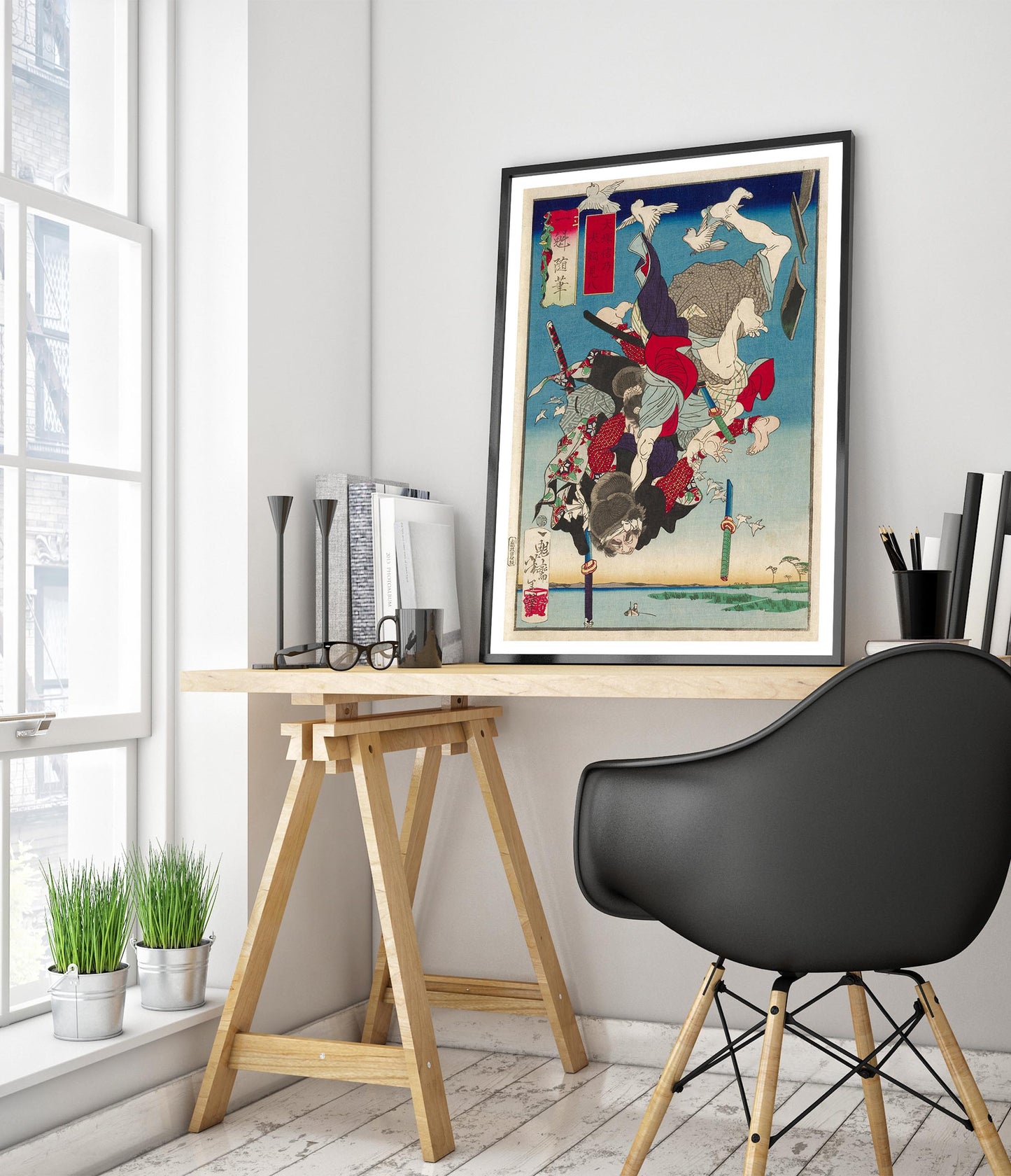 Zwei fallende Figuren, kopfüber, kämpfend