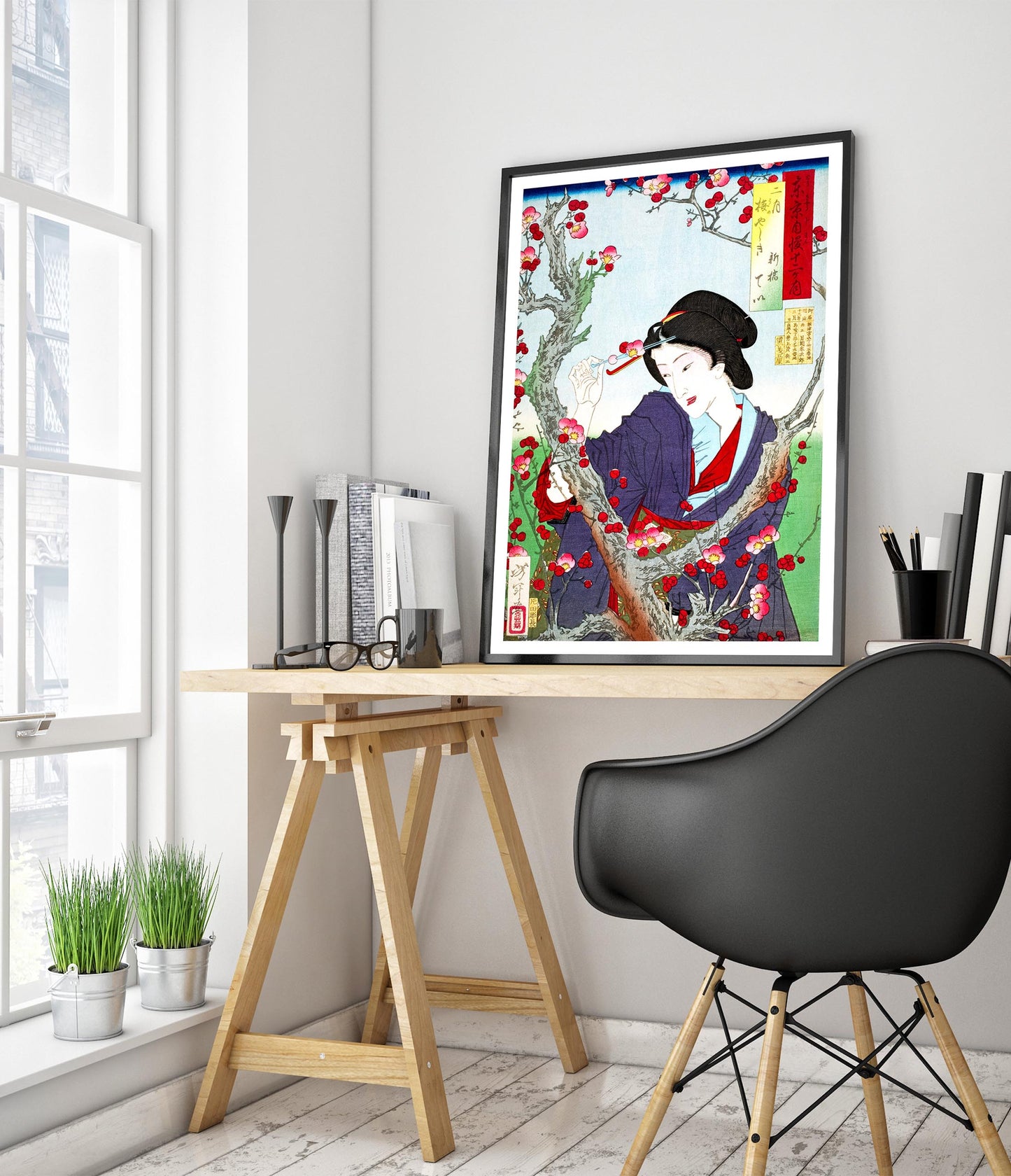 Tei van Shinbashi door een pruimenboom in Umeyashiki