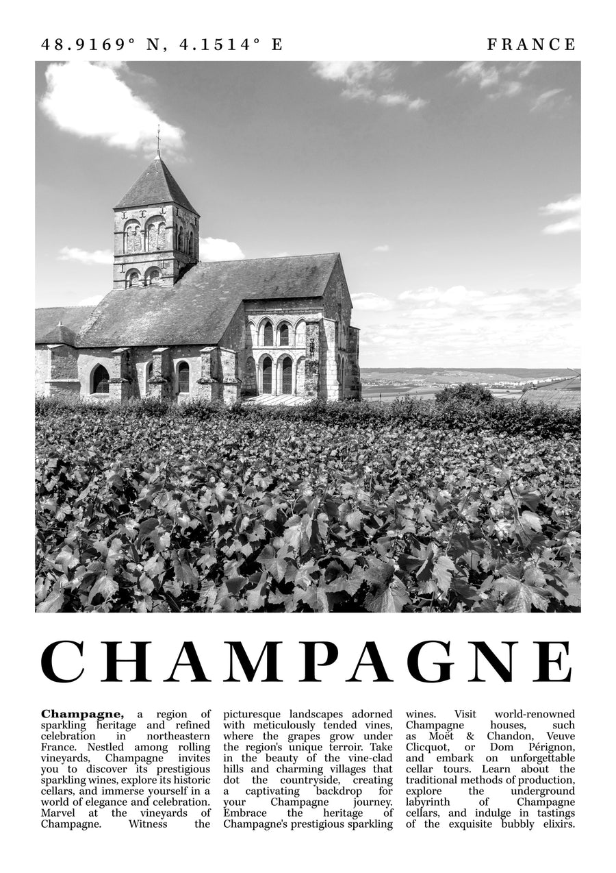Champagne - France - Print Only frame