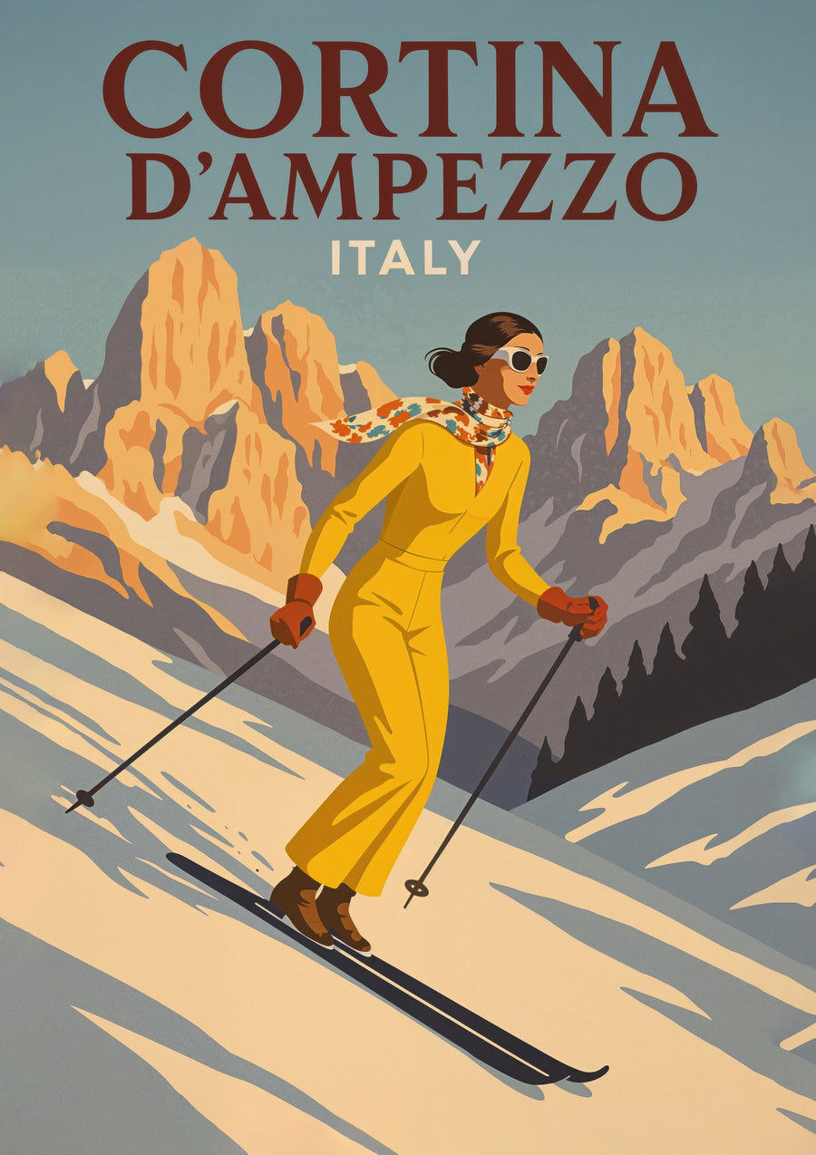 Cortina D'Ampezzo Italien Skidåkning - Print Only frame