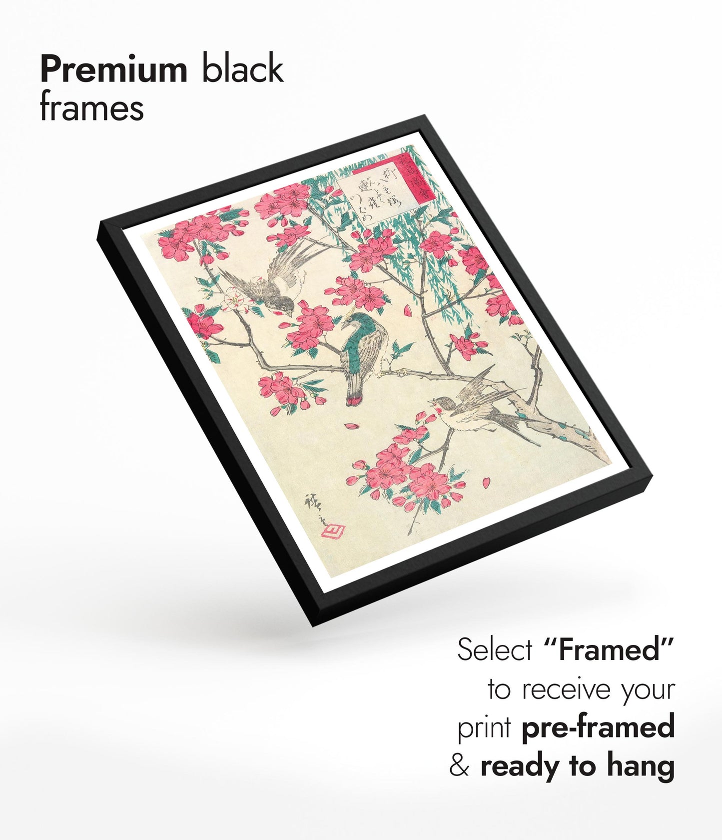 Wilg, kersenbloesems, mussen en zwaluw