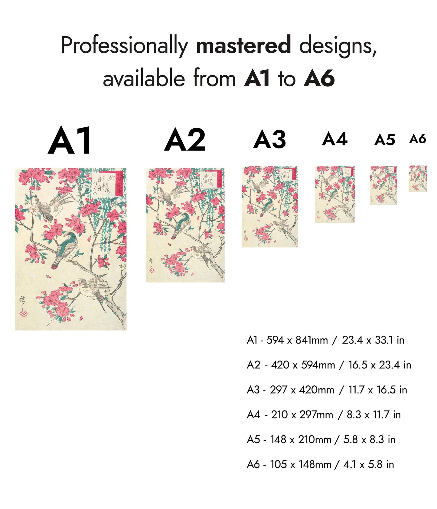 Wilg, kersenbloesems, mussen en zwaluw