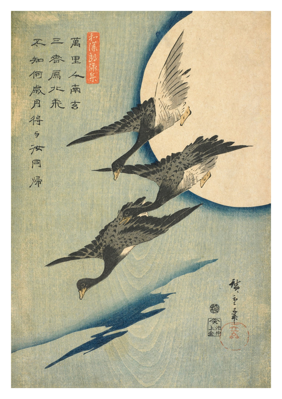 Oies Sauvages Volantes & Pleine Lune - Print Only frame