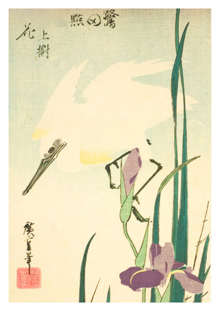  Héron blanc et iris print