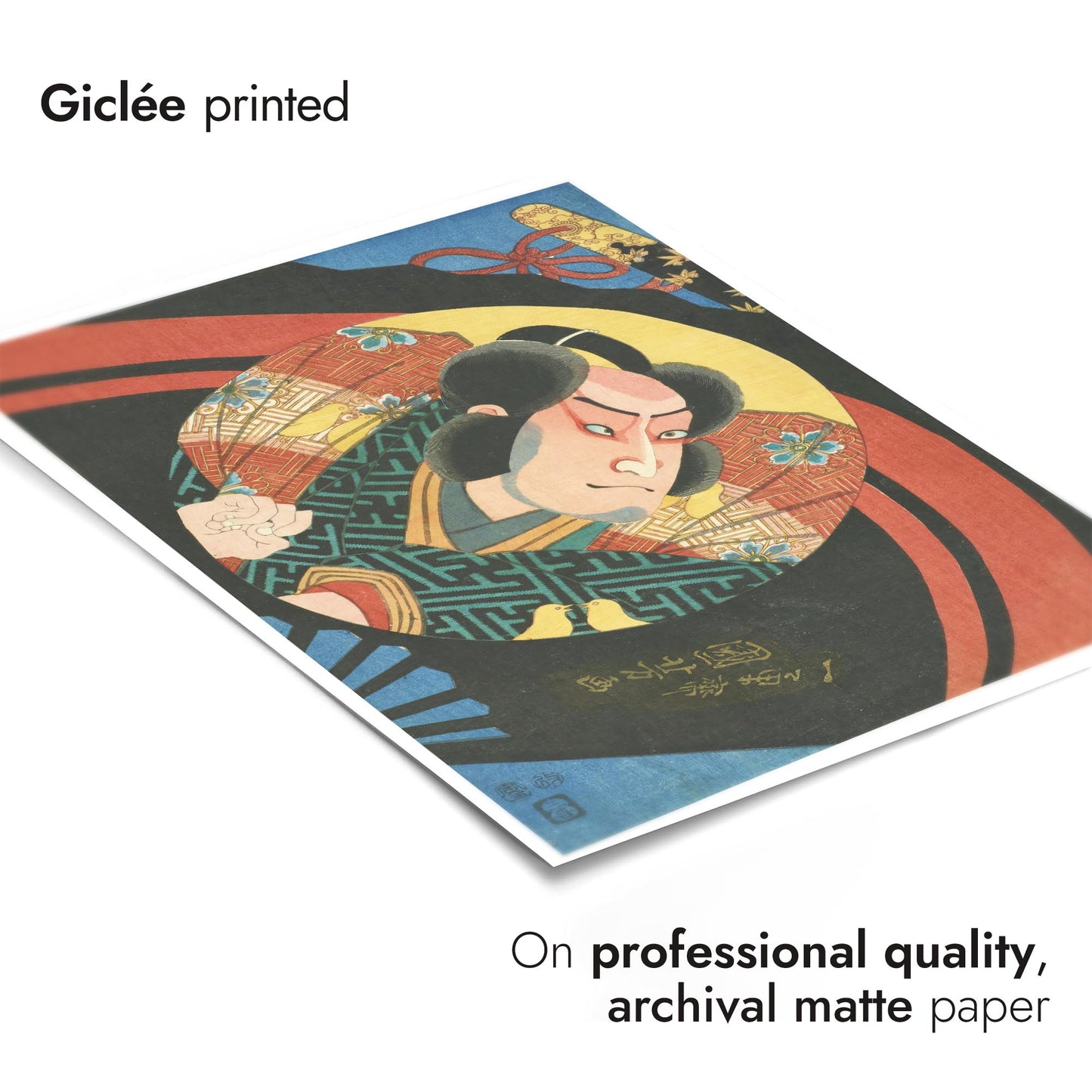 En Kabuki-skådespelare på en vikbar solfjäder