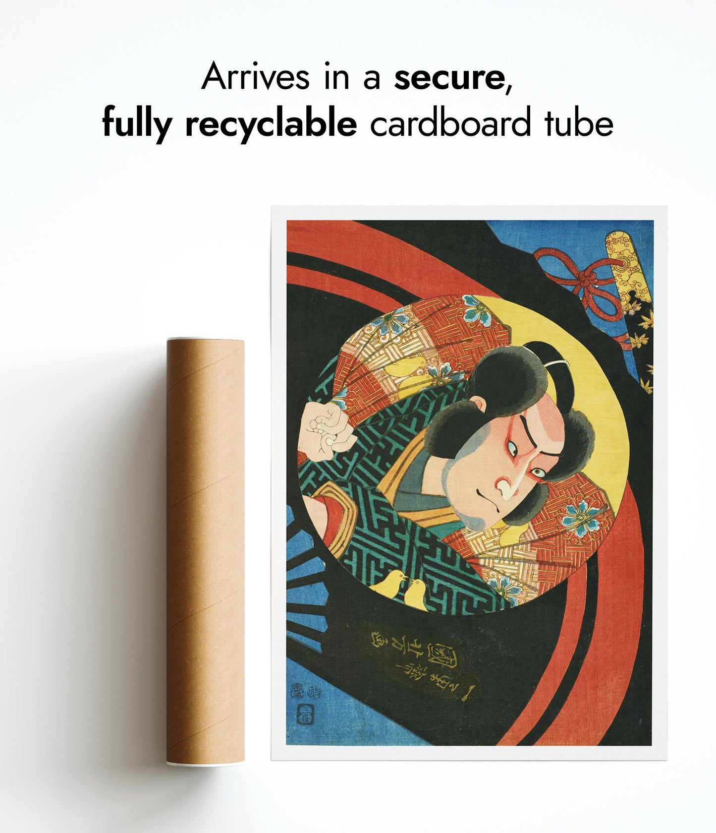 En Kabuki-skådespelare på en vikbar solfjäder