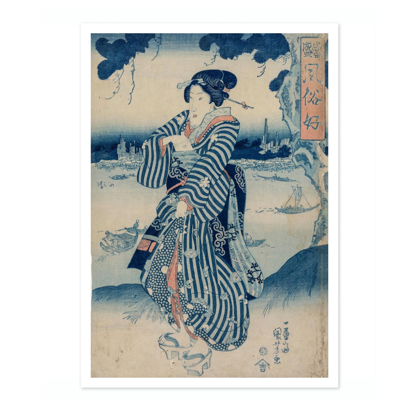 Geisha Standing on the Bank of the Sumida River