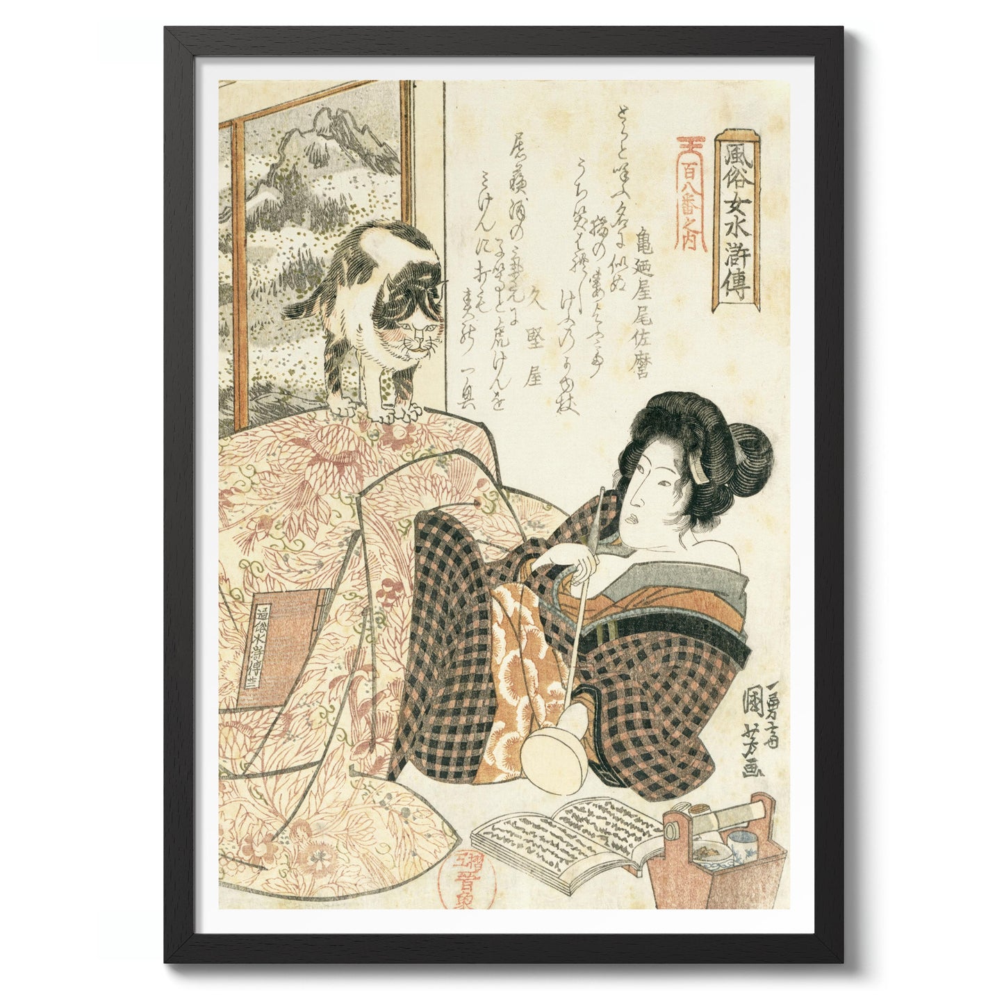 Kvinna med katt på bordet