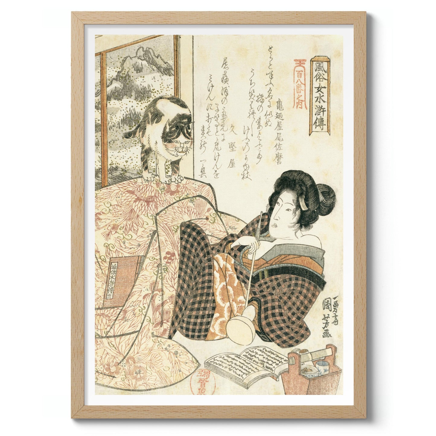 Kvinna med katt på bordet