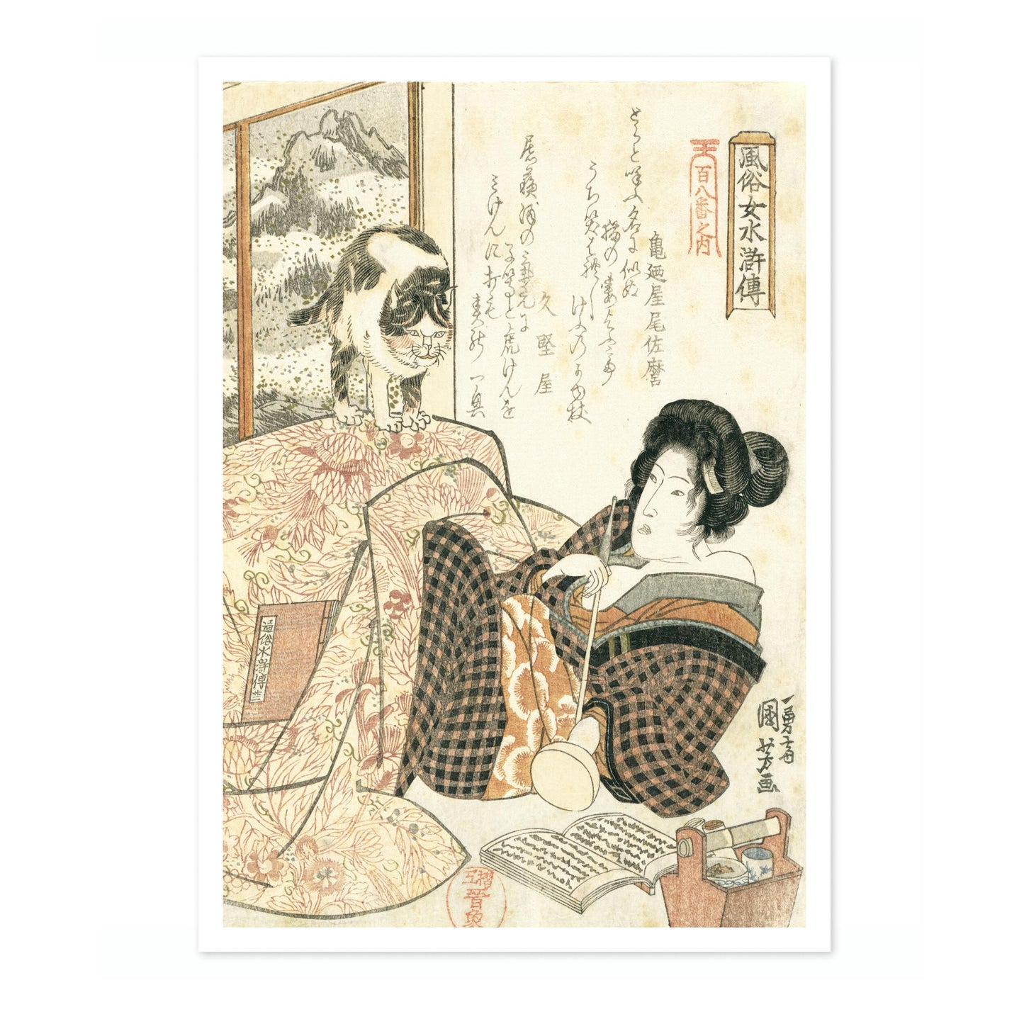 Kvinna med katt på bordet