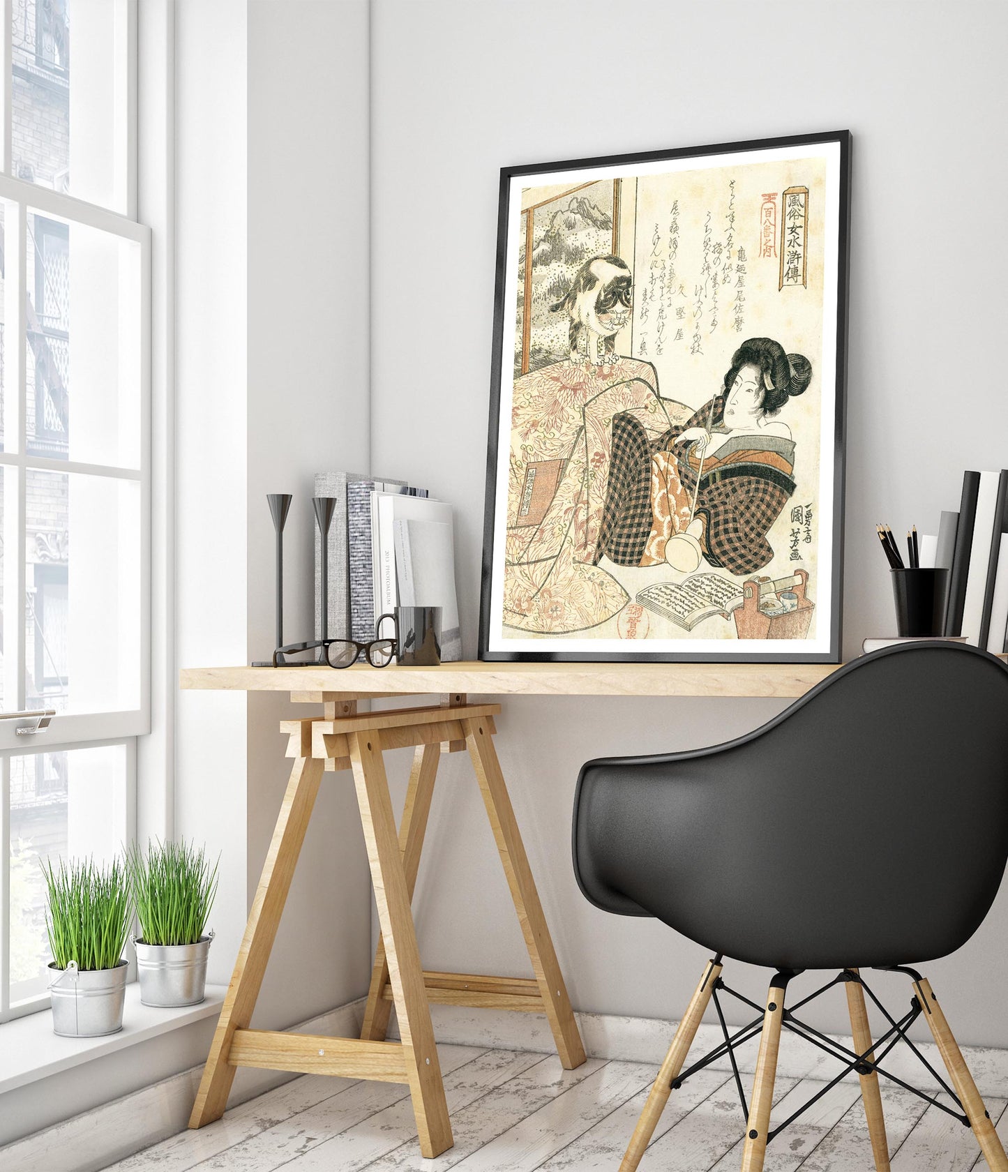 Kvinna med katt på bordet