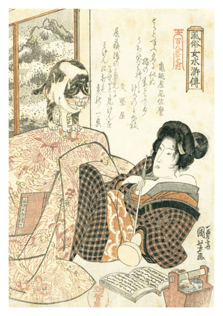 Kvinna med katt på bordet print