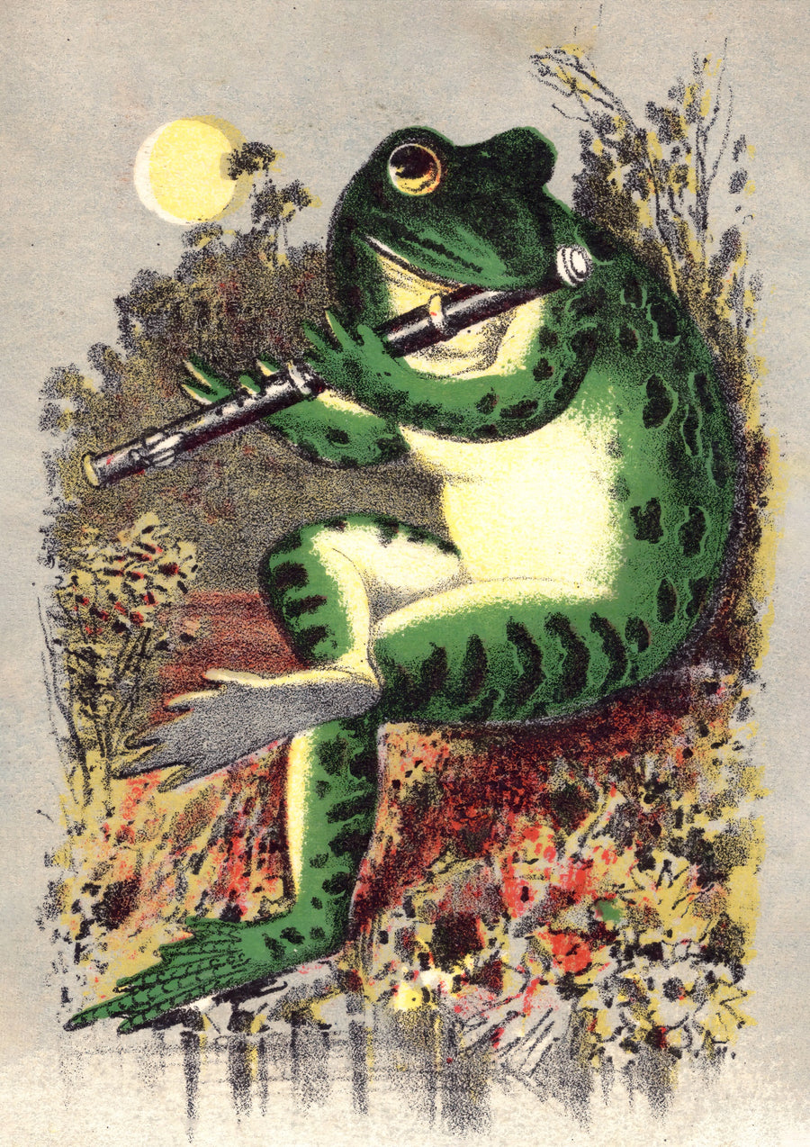 Frog Playing Flute - Print Only frame
