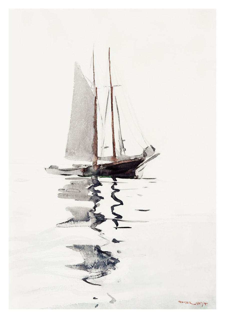 Goélette à deux mâts avec dory - Print Only frame