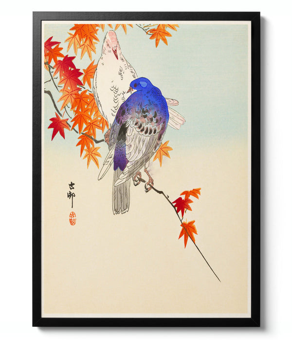 Two Pigeons on Autumn Branch - Ohara Koson