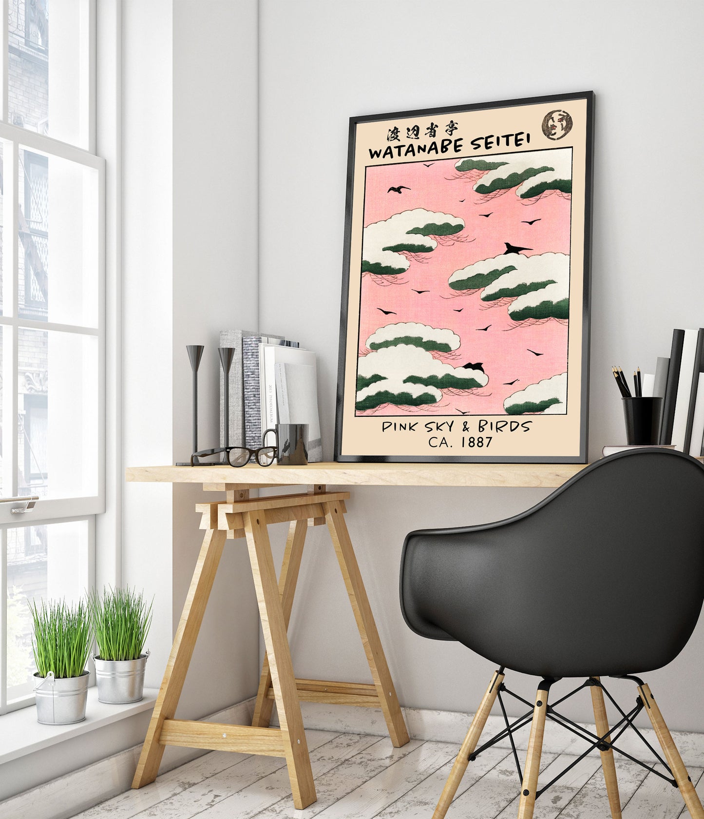 Rosa himmel och fåglar